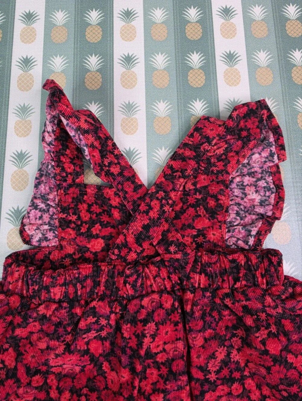Gao Corduroy Floral Ruffle Strap Dress